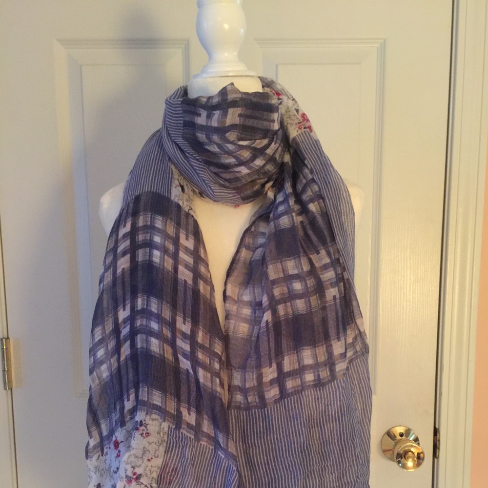 Chambray patchwork gingham scarf/wrap